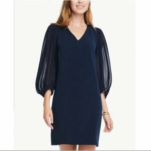 ANN TAYLOR BLUE NAVY SHEER LONG SLEEVES‎ CASUAL COCKTAIL DRESS SIZE 6